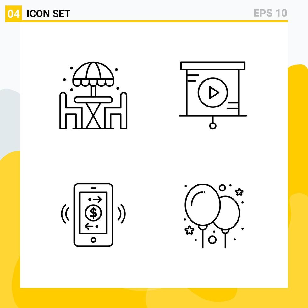 Collection of 4 Universal Line Icons Icon Set for Web and Mobile vector