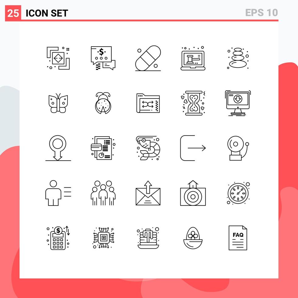 Modern Set of 25 Lines and symbols such as butterfly lotus patch sauna online Editable Vector Design Elements