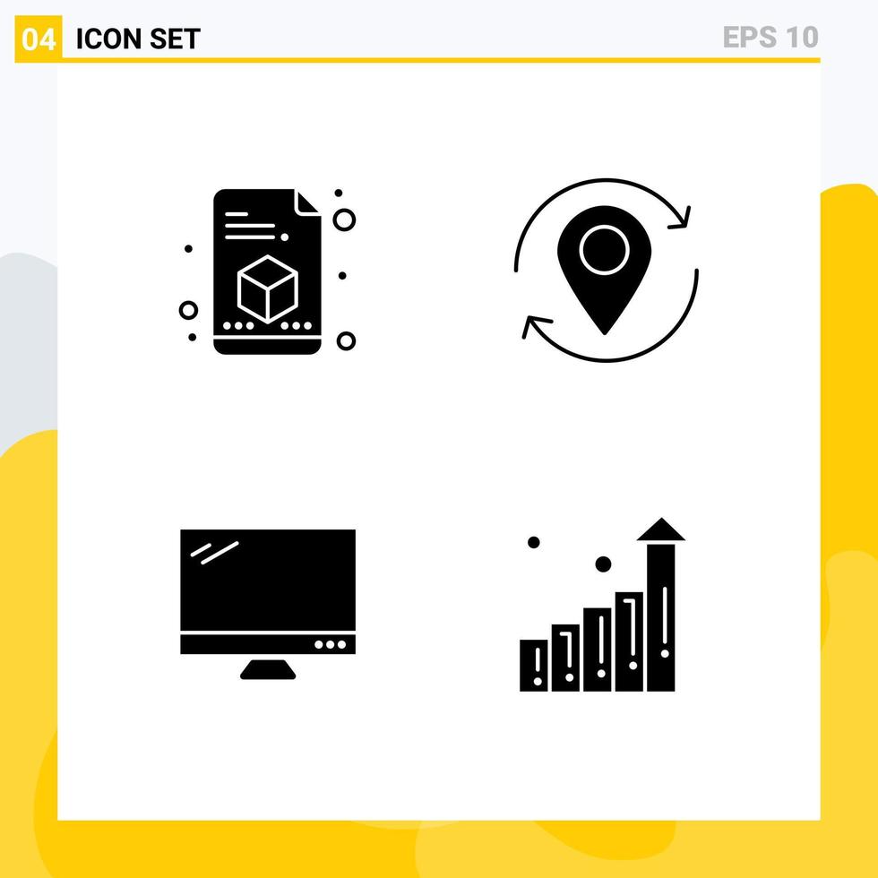 Set of 4 Modern UI Icons Symbols Signs for printer monitor arrow marker imac Editable Vector Design Elements