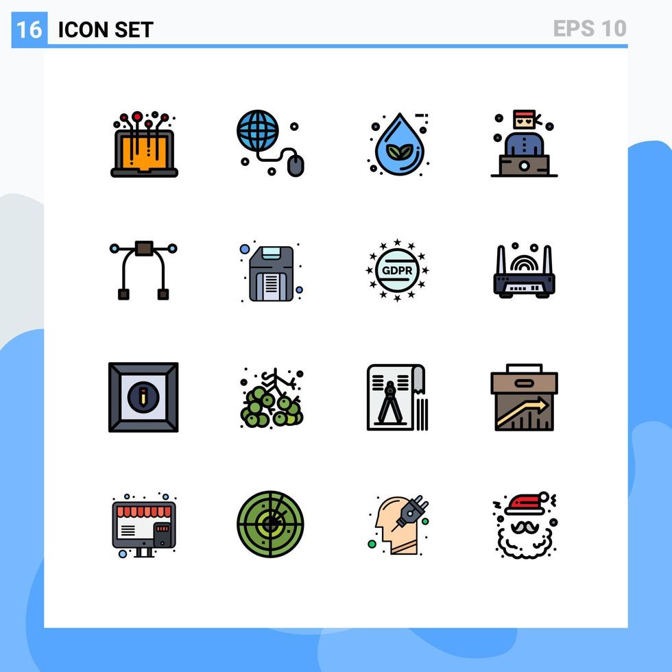 16 User Interface Flat Color Filled Line Pack of modern Signs and Symbols of graphic thief leaf professions bandit Editable Creative Vector Design Elements