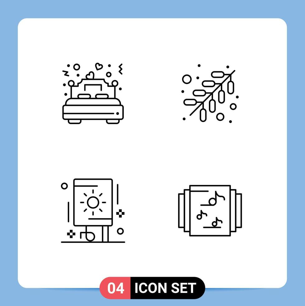 Set of 4 Modern UI Icons Symbols Signs for bed festival wedding religion party Editable Vector Design Elements