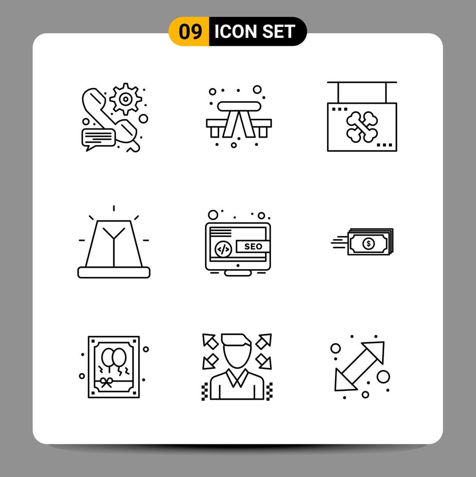 9 Black Icon Pack Outline Symbols Signs for Responsive designs on white background 9 Icons Set vector