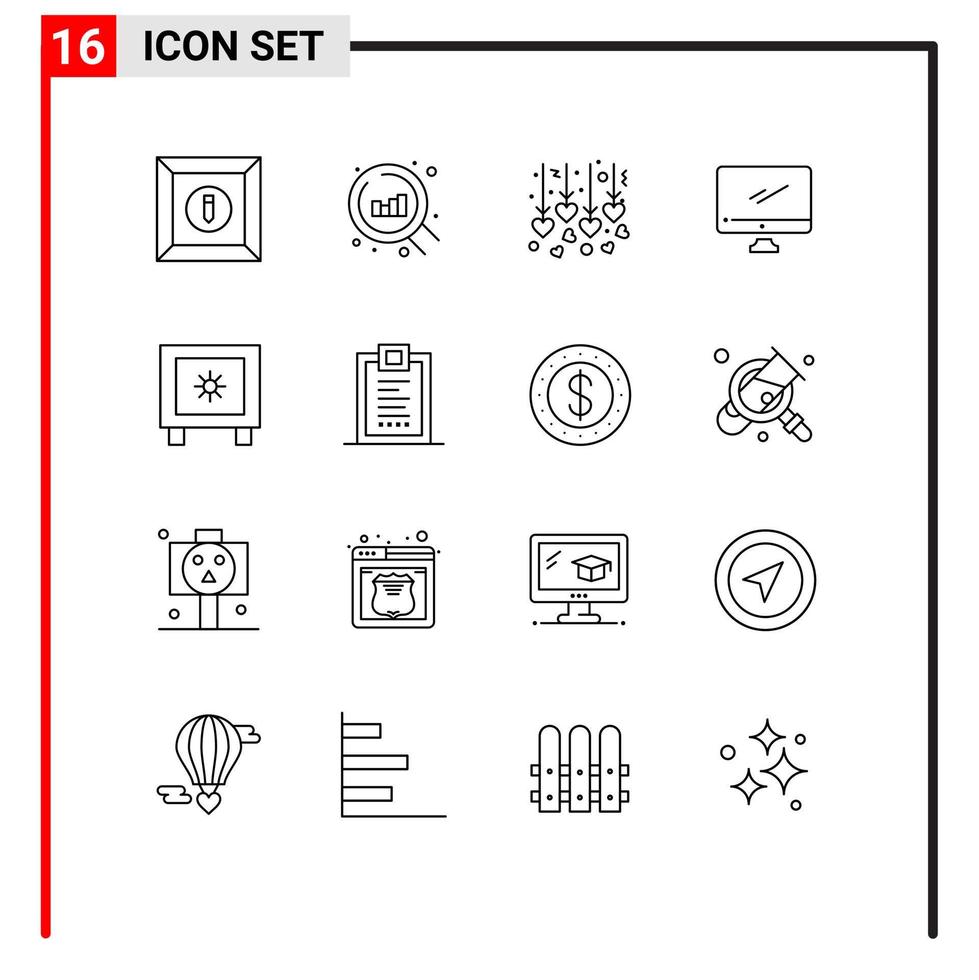 Group of 16 Outlines Signs and Symbols for logistic lock honeymoon locker imac Editable Vector Design Elements