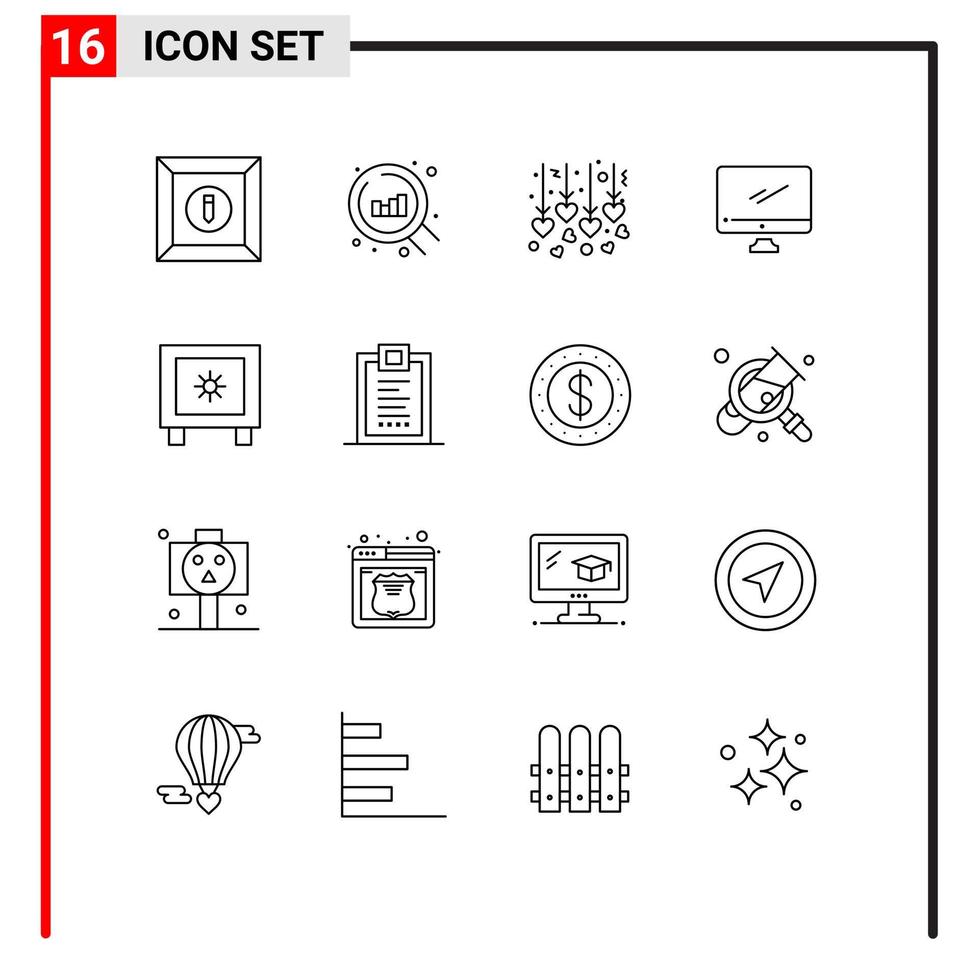 Group of 16 Outlines Signs and Symbols for logistic lock honeymoon locker imac Editable Vector Design Elements