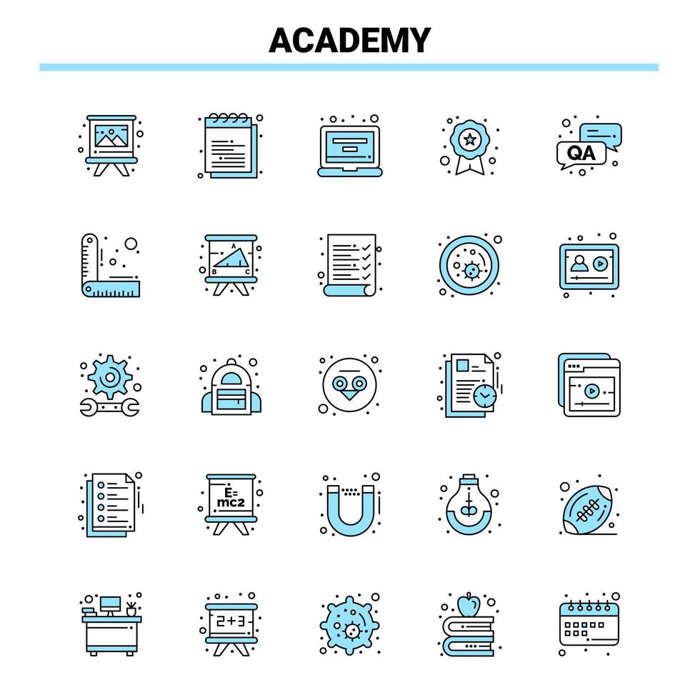 25 conjunto de iconos negros y azules de la academia diseño de iconos creativos y plantilla de logotipo vector