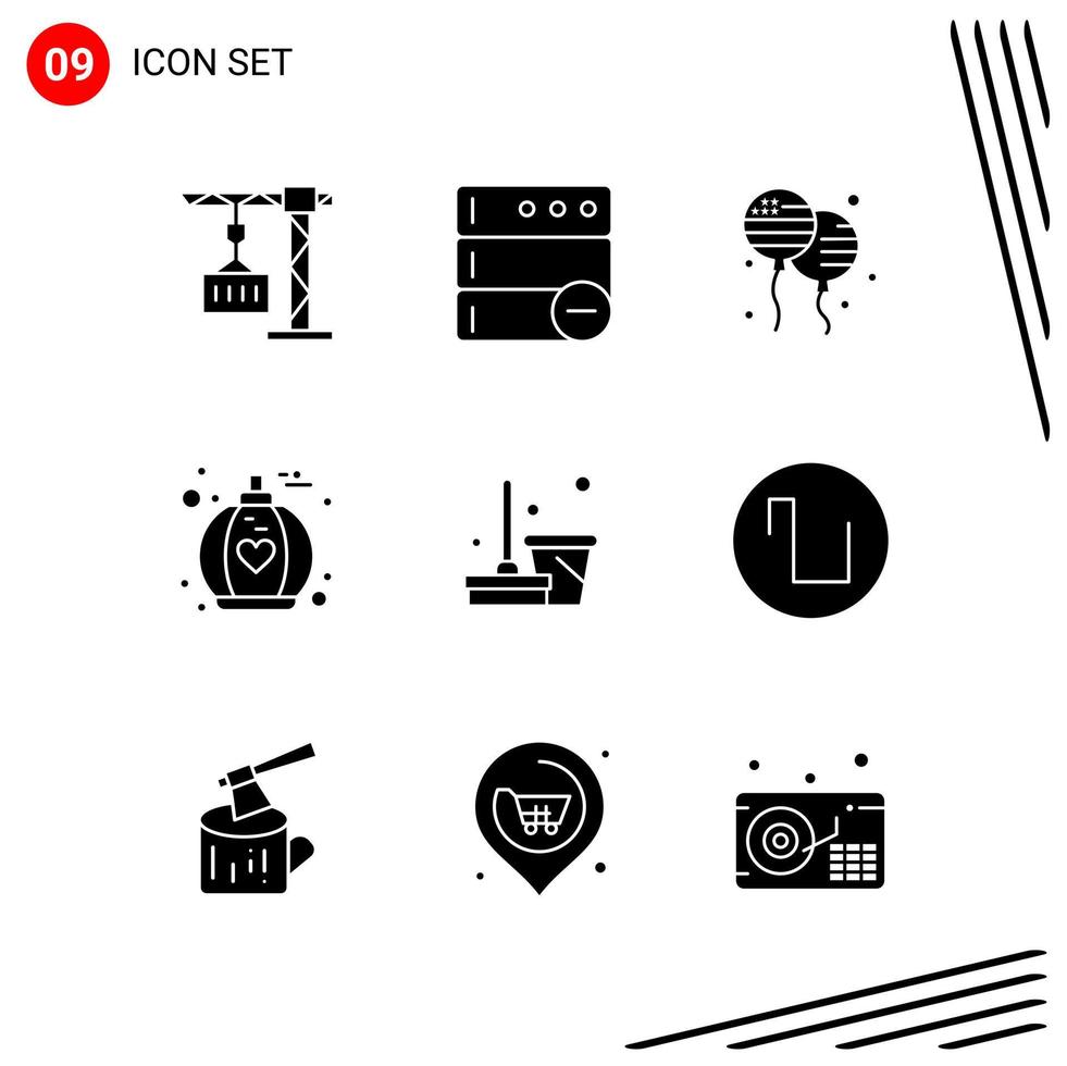 Collection of 9 Vector Icons in solid style Pixle Perfect Glyph Symbols for Web and Mobile Solid Icon Signs on White Background 9 Icons