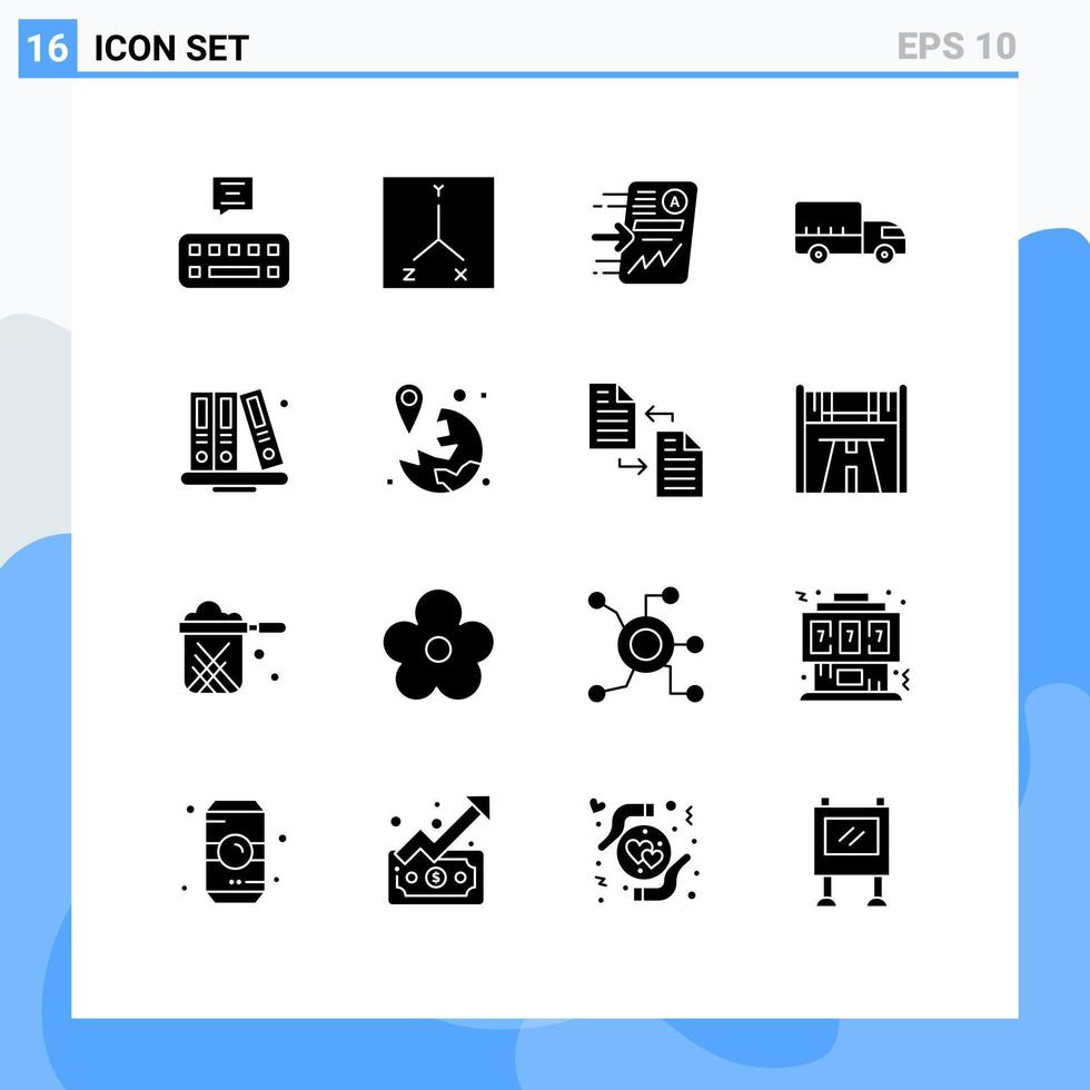 Modern Set of 16 Solid Glyphs Pictograph of education back to school report truck logistics Editable Vector Design Elements