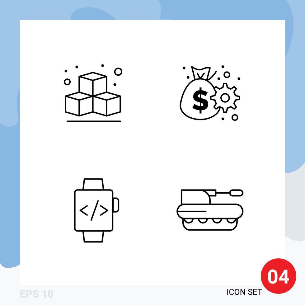 Pictogram Set of 4 Simple Filledline Flat Colors of box cannon cash watch military Editable Vector Design Elements