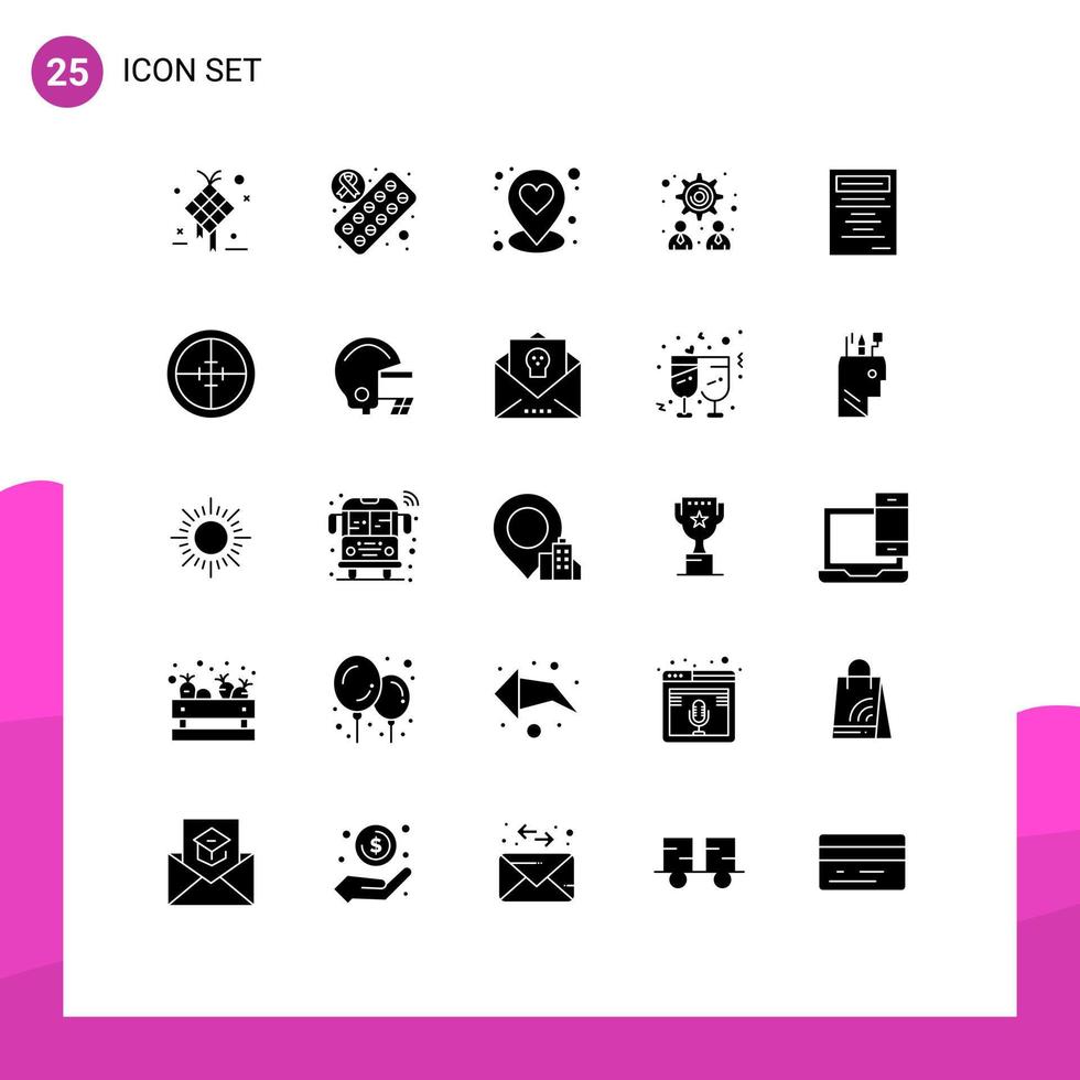 Mobile Interface Solid Glyph Set of 25 Pictograms of army education heart book strategy Editable Vector Design Elements