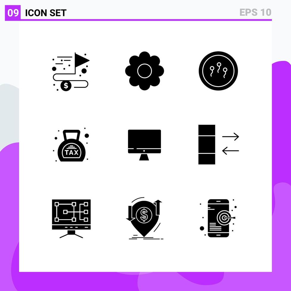 9 Solid Glyph concept for Websites Mobile and Apps monitor tax biology money duty Editable Vector Design Elements
