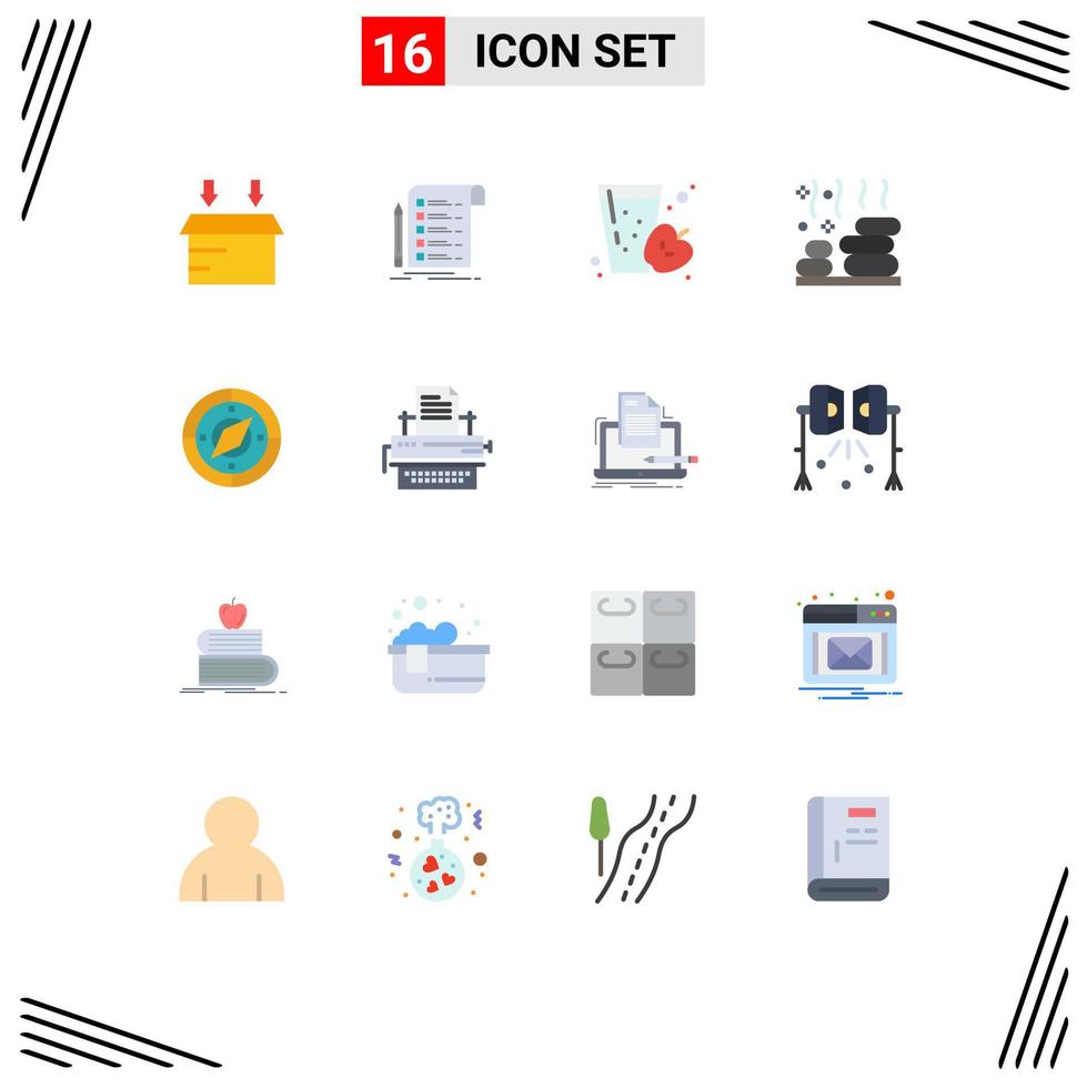 16 iconos creativos, signos y símbolos modernos de navegador, bebida de bienestar, piedra, relajación, paquete editable de elementos creativos de diseño de vectores. vector