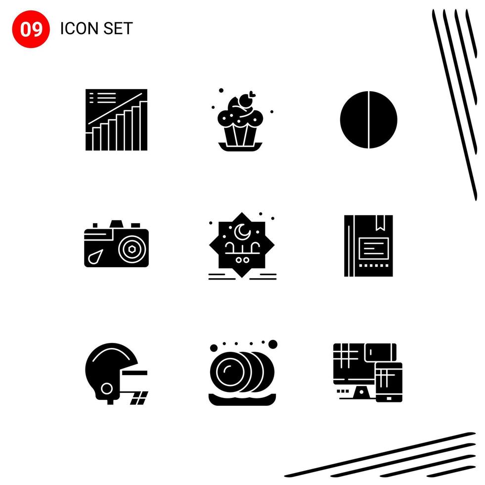 Collection of 9 Vector Icons in solid style Pixle Perfect Glyph Symbols for Web and Mobile Solid Icon Signs on White Background 9 Icons