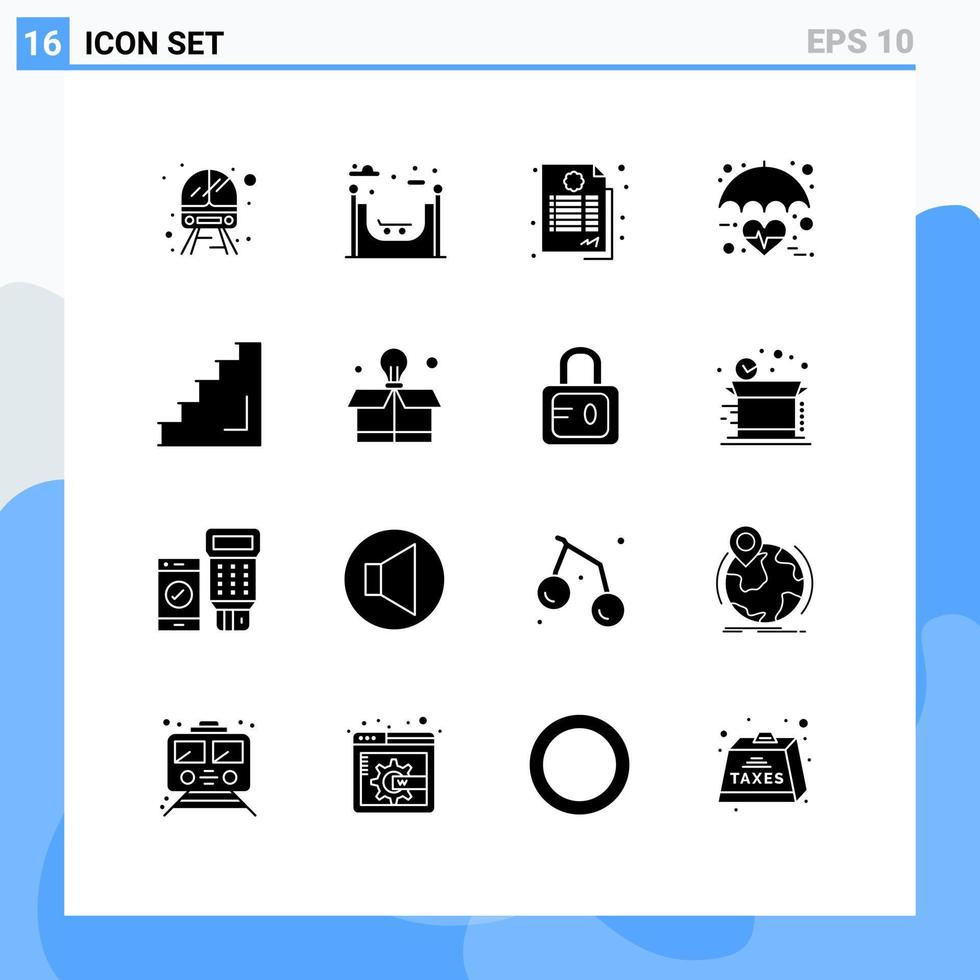 Modern Set of 16 Solid Glyphs Pictograph of interior heart contract care insurance Editable Vector Design Elements