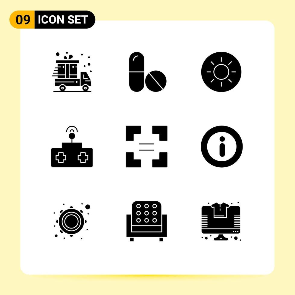 Modern Set of 9 Solid Glyphs Pictograph of menu info baby equal full screen Editable Vector Design Elements