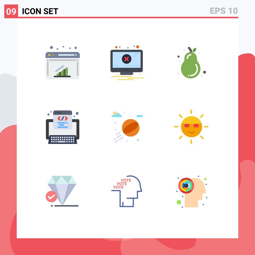 Conjunto de 9 colores planos universales para aplicaciones web y móviles agua web caimán pera código de programa elementos de diseño vectorial editables vector