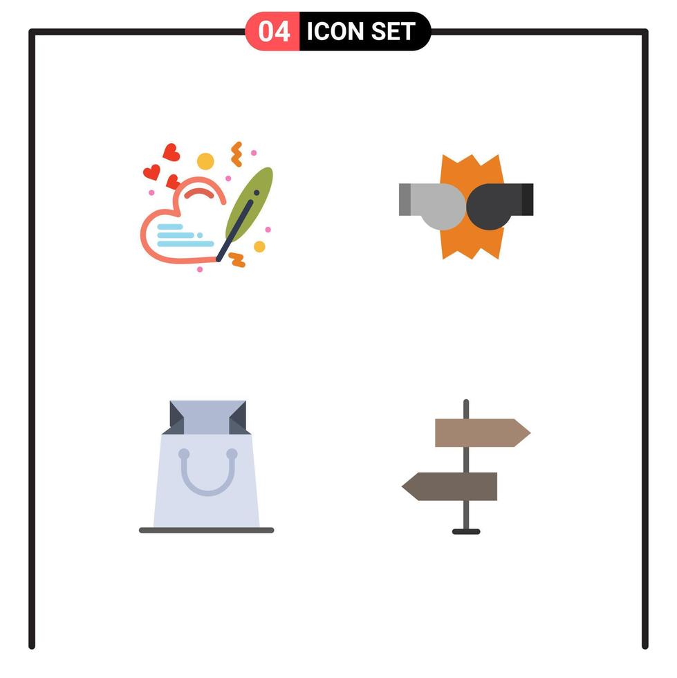 Modern Set of 4 Flat Icons Pictograph of heart shopping wedding punch arrows Editable Vector Design Elements