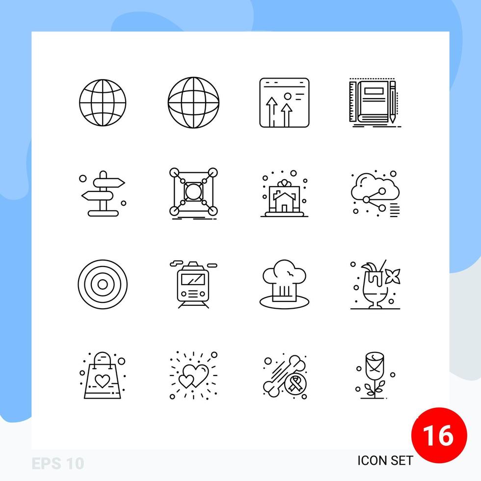 16 iconos creativos signos y símbolos modernos de cuaderno de bolsillo libro multimedia economía elementos de diseño vectorial editables vector