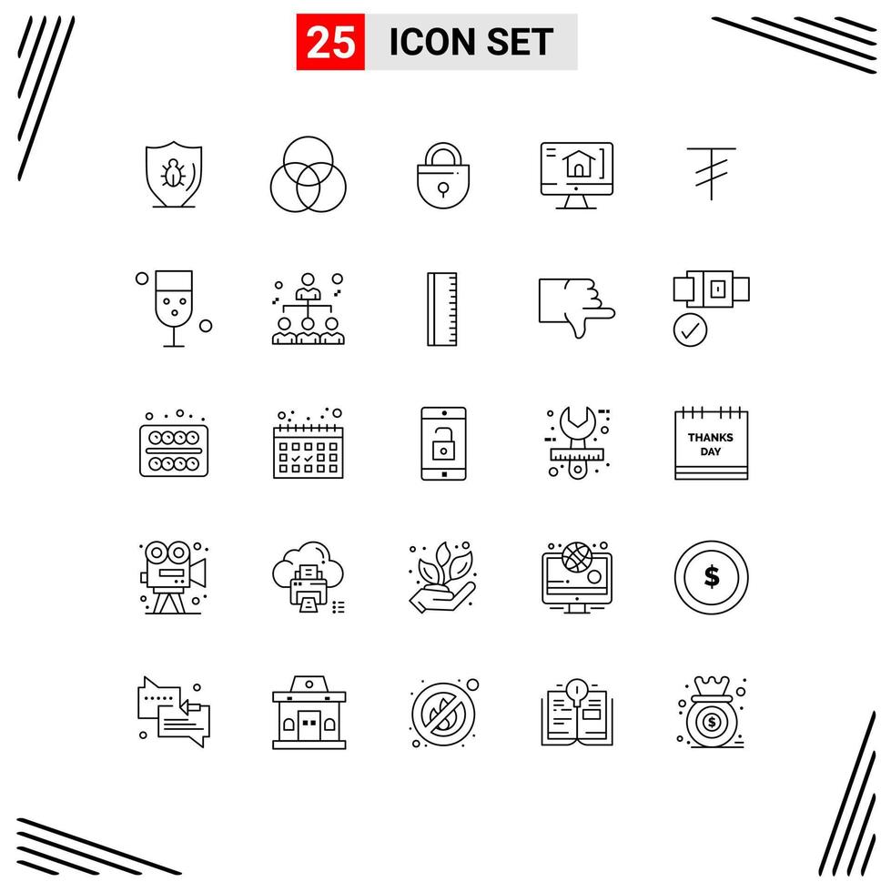 Modern Set of 25 Lines and symbols such as mongolia tugrik internet house computer Editable Vector Design Elements