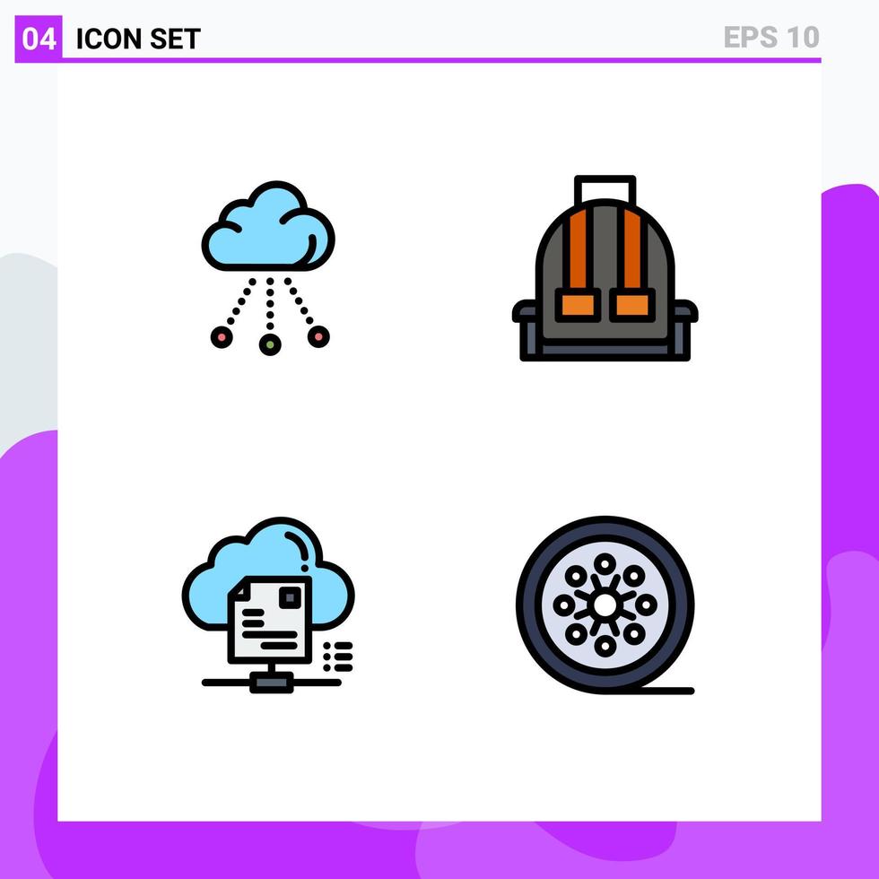 4 iconos creativos, signos y símbolos modernos de tecnología para compartir en la nube, elementos de diseño de vectores editables en la nube para acampar
