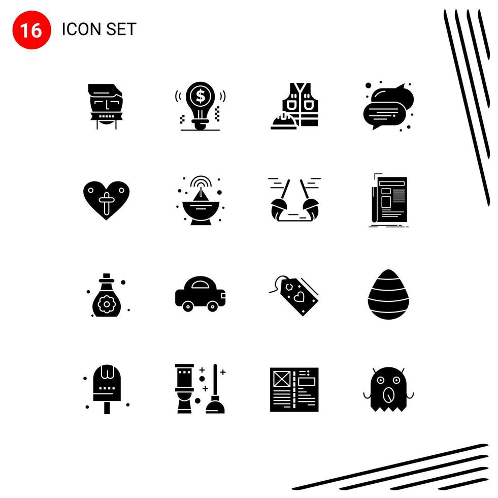 Editable Vector Line Pack of 16 Simple Solid Glyphs of heart speech dollar bubble labor Editable Vector Design Elements