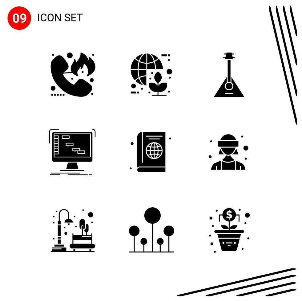 Collection of 9 Vector Icons in solid style Pixle Perfect Glyph Symbols for Web and Mobile Solid Icon Signs on White Background 9 Icons