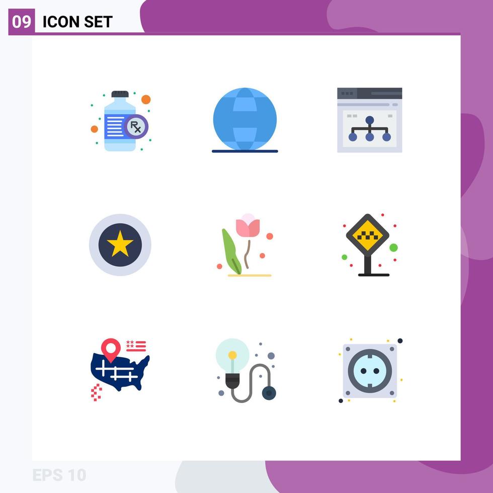 Pictogram Set of 9 Simple Flat Colors of flora favorite internet award share Editable Vector Design Elements