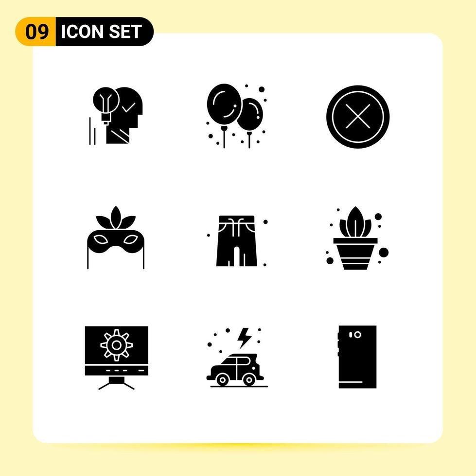 9 Universal Solid Glyph Signs Symbols of masquerade costume baby stuff remove delete Editable Vector Design Elements