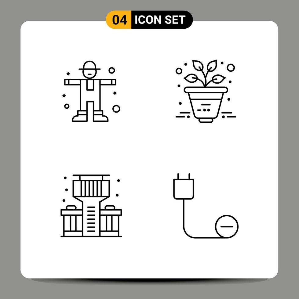 4 Universal Filledline Flat Colors Set for Web and Mobile Applications character bar scarecrow plant cord Editable Vector Design Elements