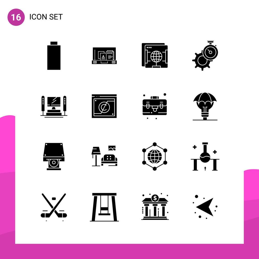 Glyph Icon set Pack of 16 Solid Icons isolated on White Background for responsive Website Design Print and Mobile Applications vector