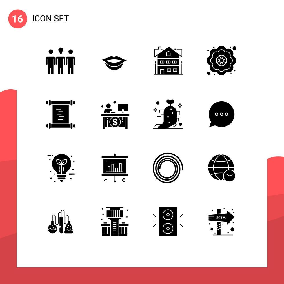 Group of 16 Modern Solid Glyphs Set for economy manuscript building log pretty Editable Vector Design Elements