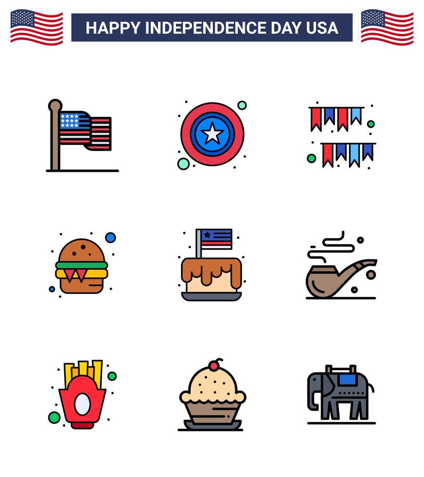 Happy Independence Day 9 Flat Filled Lines Icon Pack for Web and Print festival food american day fast party Editable USA Day Vector Design Elements