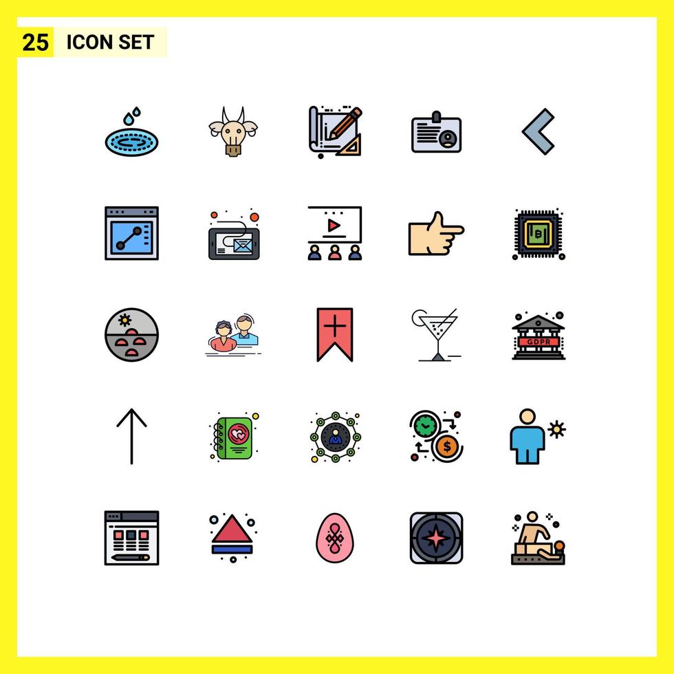 conjunto de 25 iconos modernos de la interfaz de usuario signos de símbolos para la construcción de la tarjeta del cráneo de identificación de flecha elementos de diseño vectorial editables vector