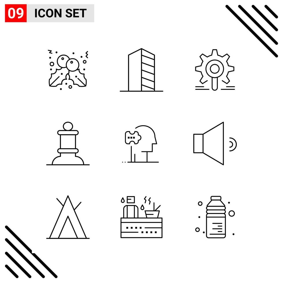 conjunto perfecto de píxeles de iconos de 9 líneas conjunto de iconos de esquema para el diseño de sitios web y la interfaz de aplicaciones móviles vector