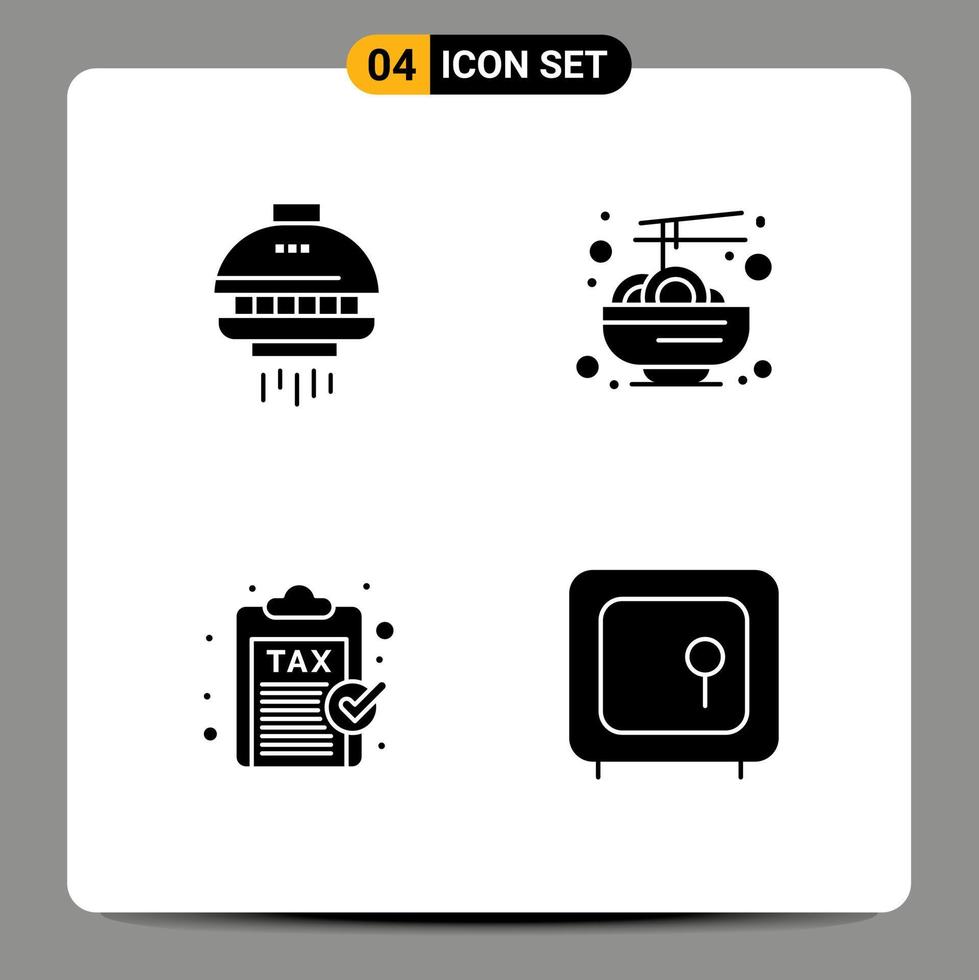 Solid Glyph Pack of 4 Universal Symbols of space finance ufo food payment Editable Vector Design Elements