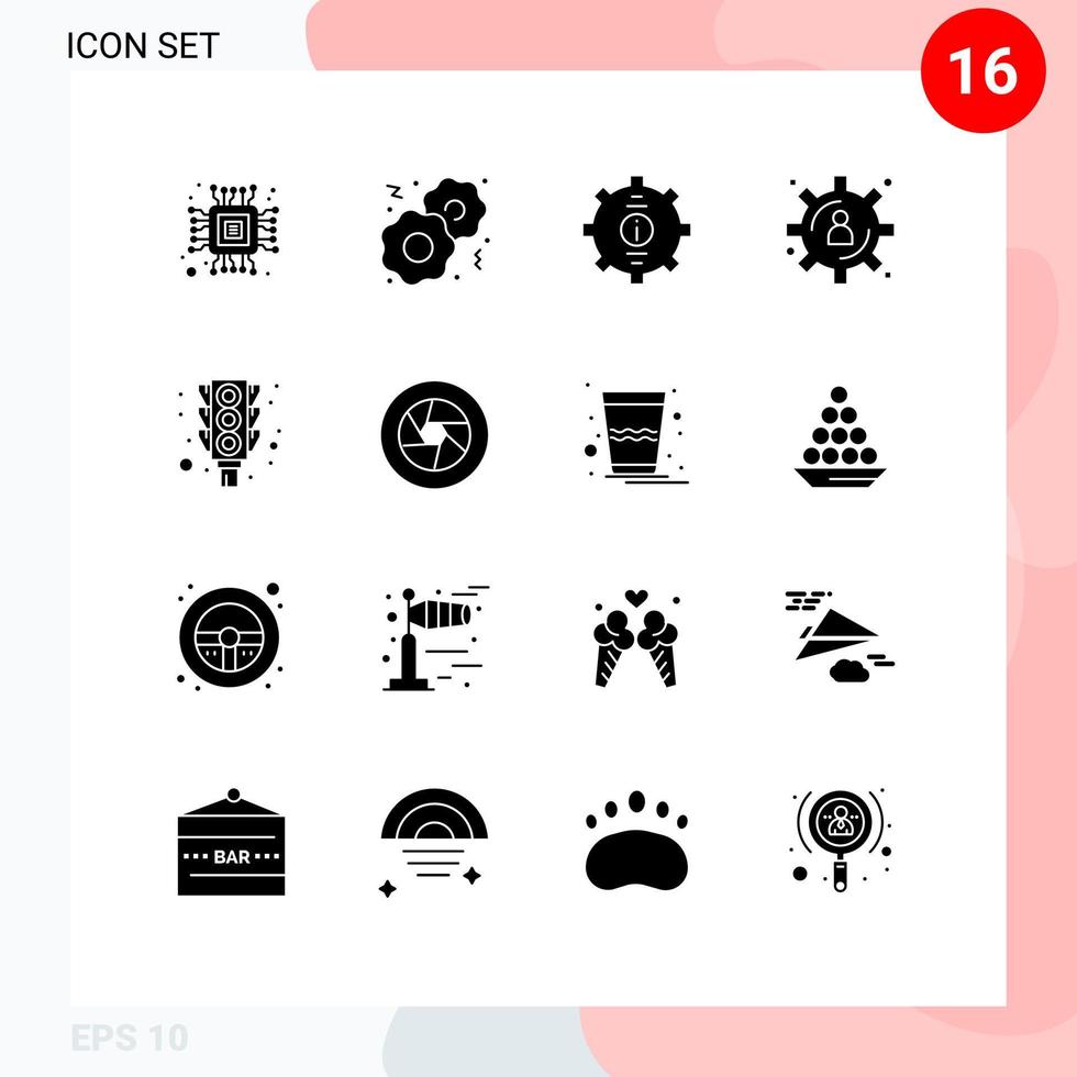 Set of 16 Commercial Solid Glyphs pack for stop signal help light content storage Editable Vector Design Elements