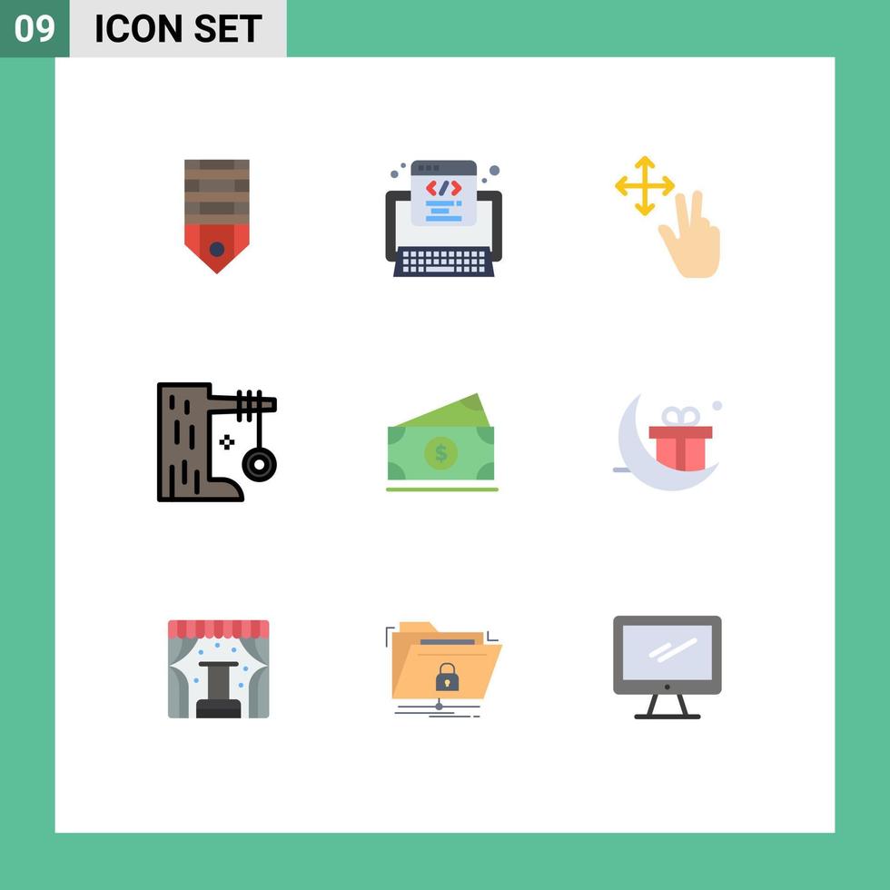 Modern Set of 9 Flat Colors and symbols such as dollar swing web summer holiday Editable Vector Design Elements