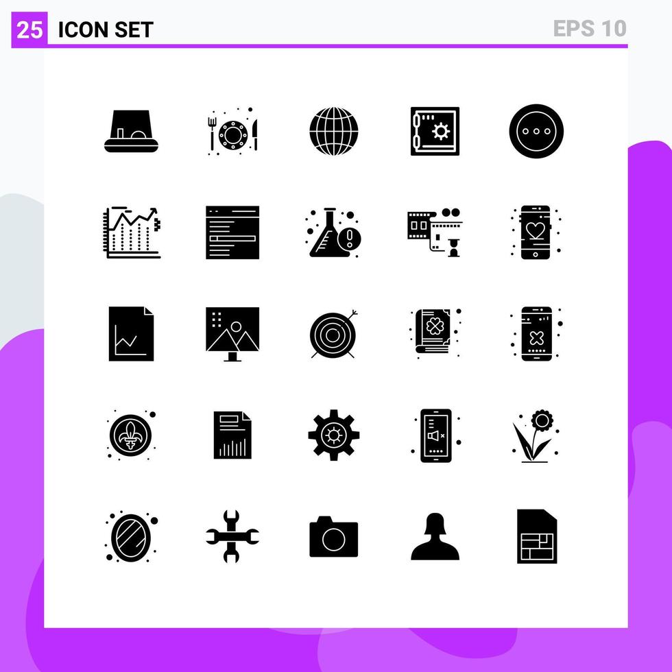 Mobile Interface Solid Glyph Set of 25 Pictograms of banking radio bank order layout Editable Vector Design Elements