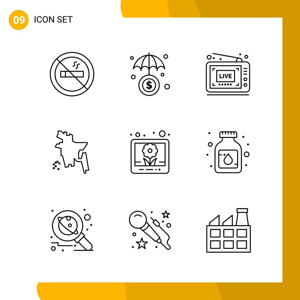 9 Icon Set Line Style Icon Pack Outline Symbols isolated on White Backgound for Responsive Website Designing vector