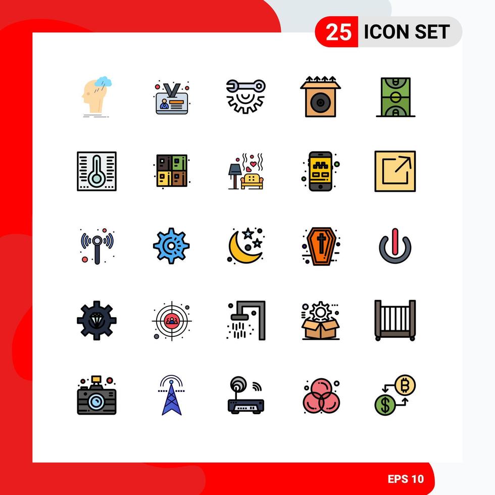 Universal Icon Symbols Group of 25 Modern Filled line Flat Colors of court ball wrench wheel product cd Editable Vector Design Elements