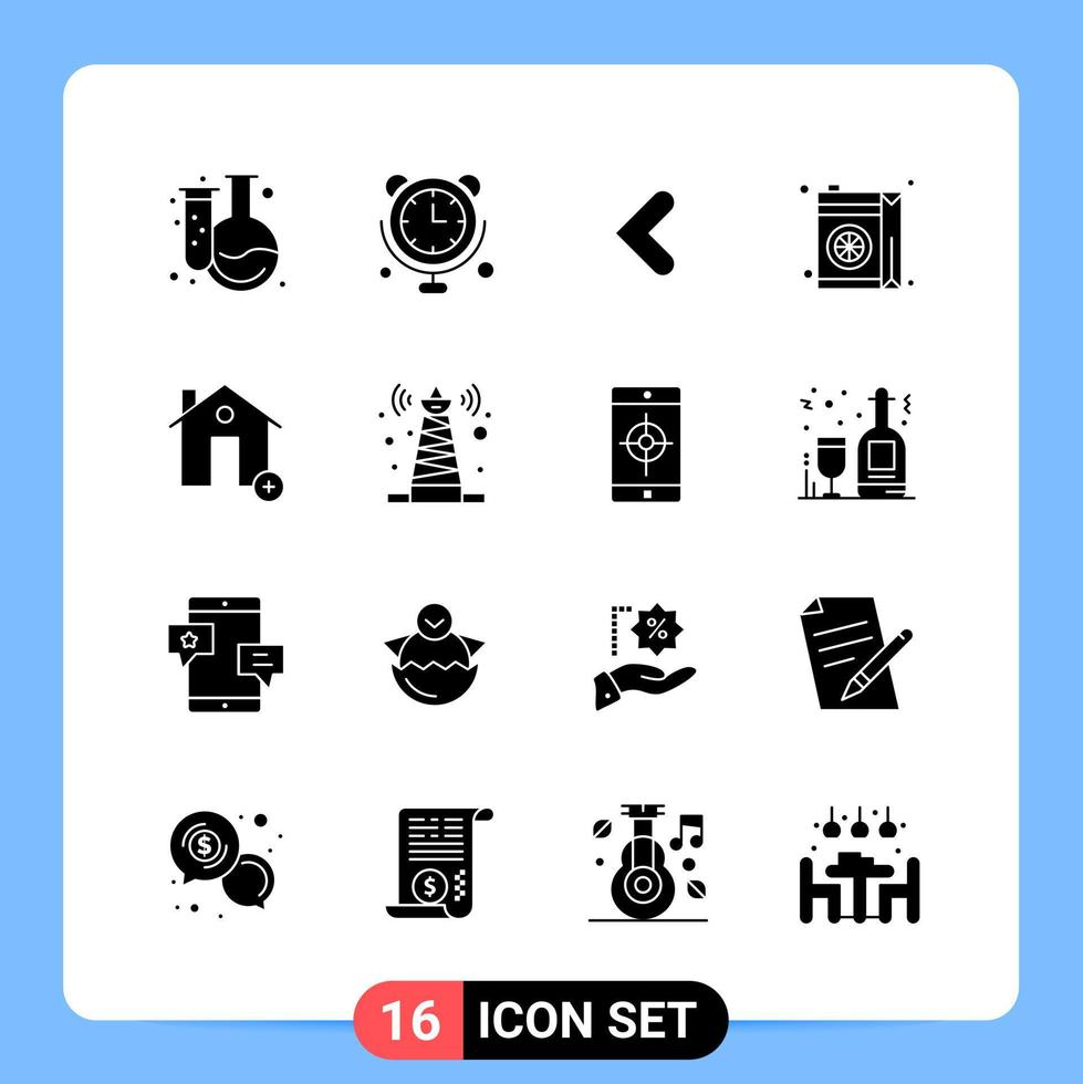 16 símbolos de glifo de paquete de iconos negros sólidos para aplicaciones móviles aisladas sobre fondo blanco vector