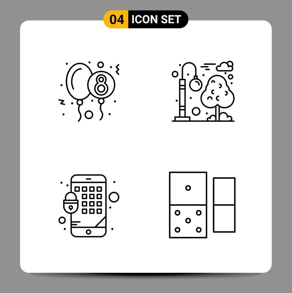 4 Black Icon Pack Outline Symbols Signs for Responsive designs on white background 4 Icons Set vector