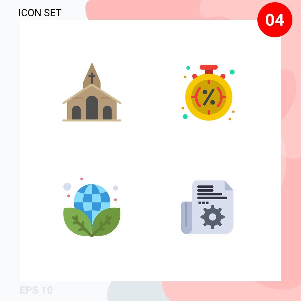 Set of 4 Modern UI Icons Symbols Signs for building earth day spring percentage environment Editable Vector Design Elements