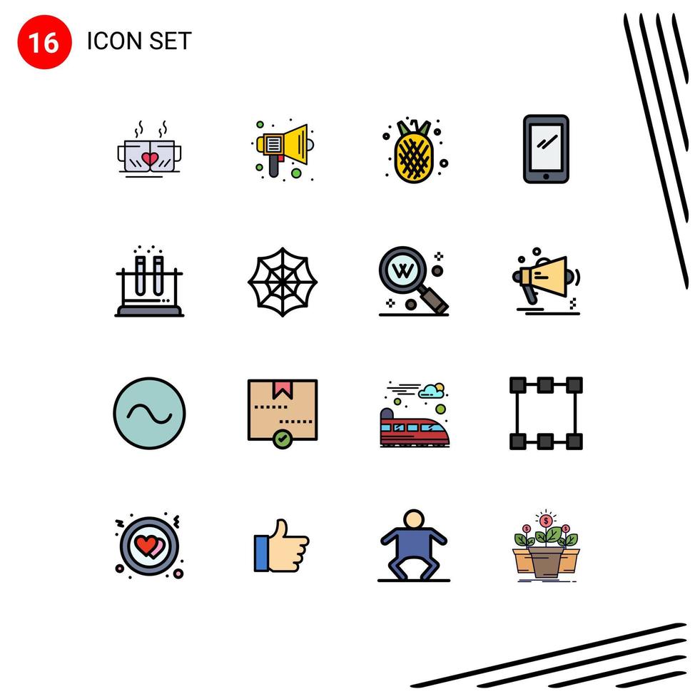 Set of 16 Vector Flat Color Filled Lines on Grid for android smart phone sound phone organic food Editable Creative Vector Design Elements