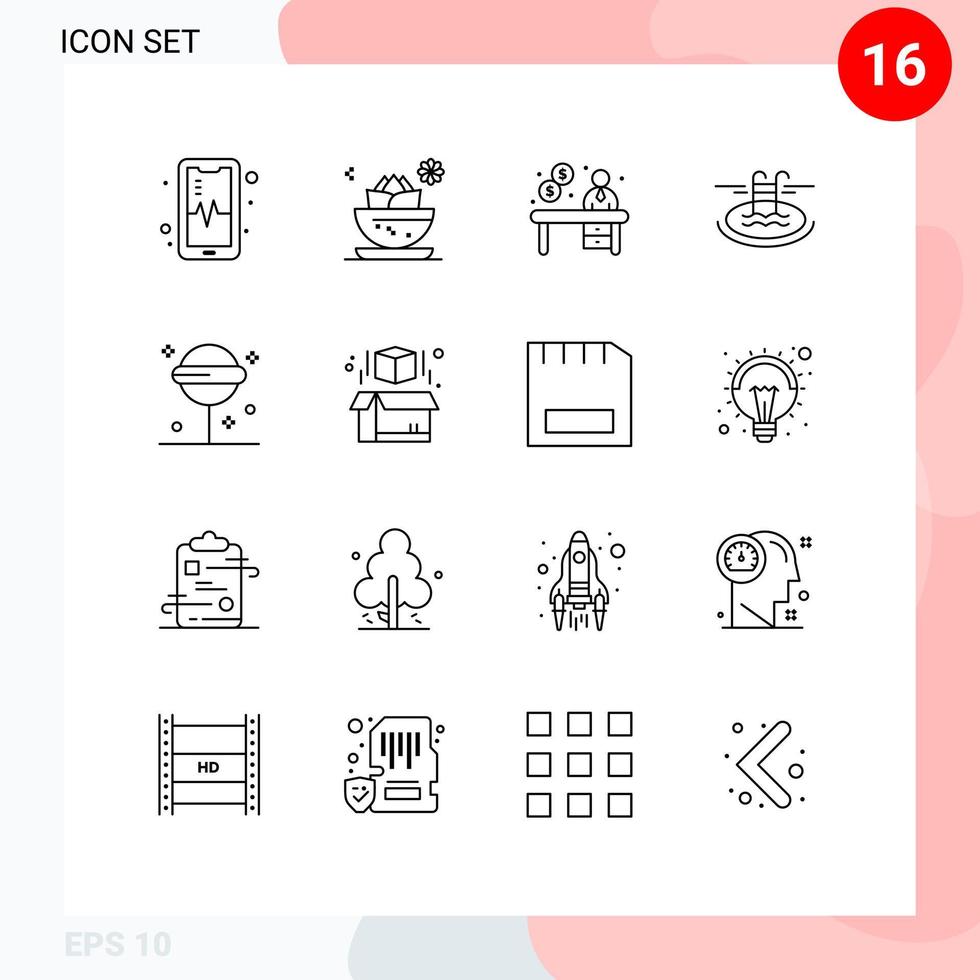 Group of 16 Modern Outlines Set for halloween serves business hotel swimming Editable Vector Design Elements