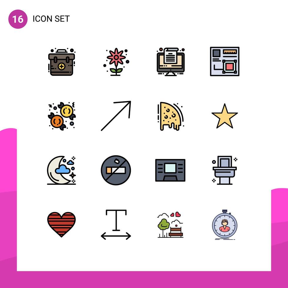 paquete de 16 líneas llenas de colores planos modernos, signos y símbolos para medios de impresión web, como elementos de diseño de vectores creativos editables de navegador digital de computadora web navideña