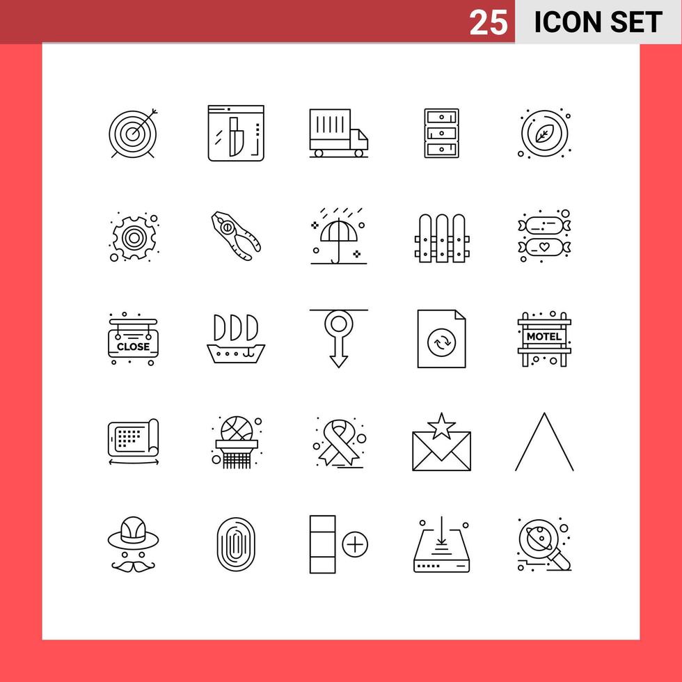 25 User Interface Line Pack of modern Signs and Symbols of natural circle delivery cupboard cabinet Editable Vector Design Elements
