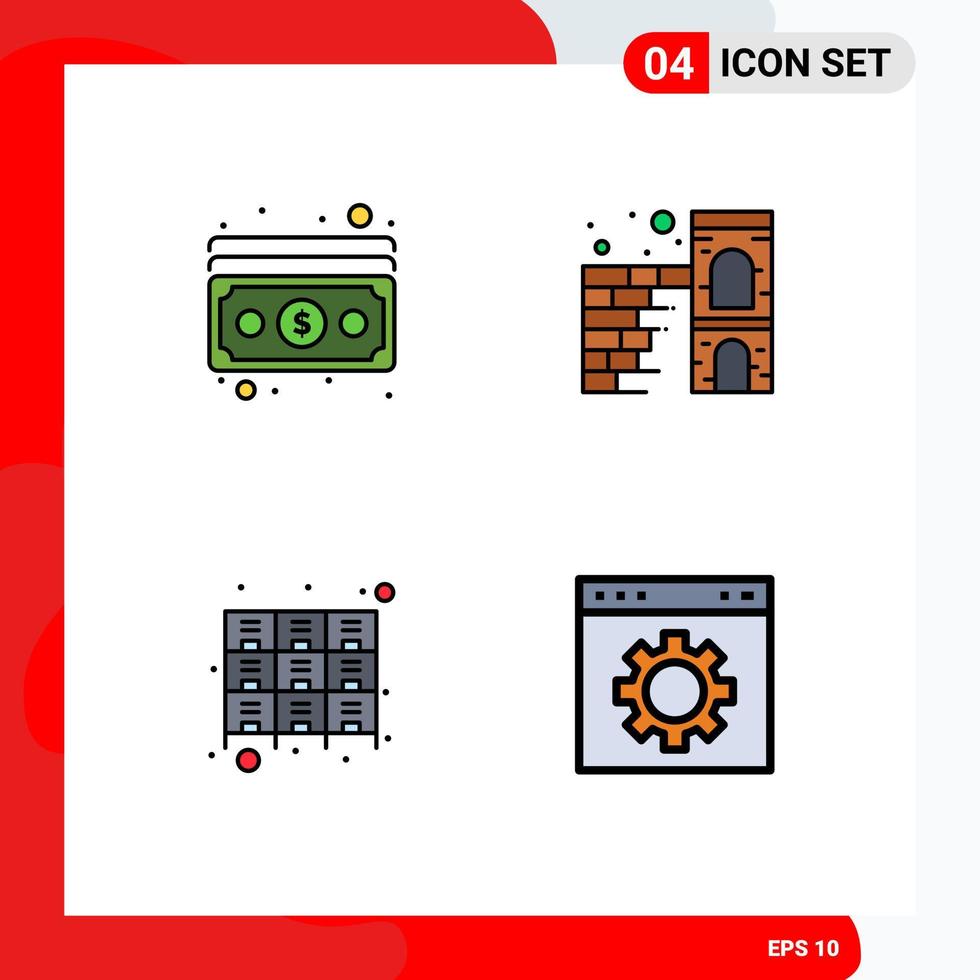 Set of 4 Vector Filledline Flat Colors on Grid for cash drawer payment firewall files Editable Vector Design Elements