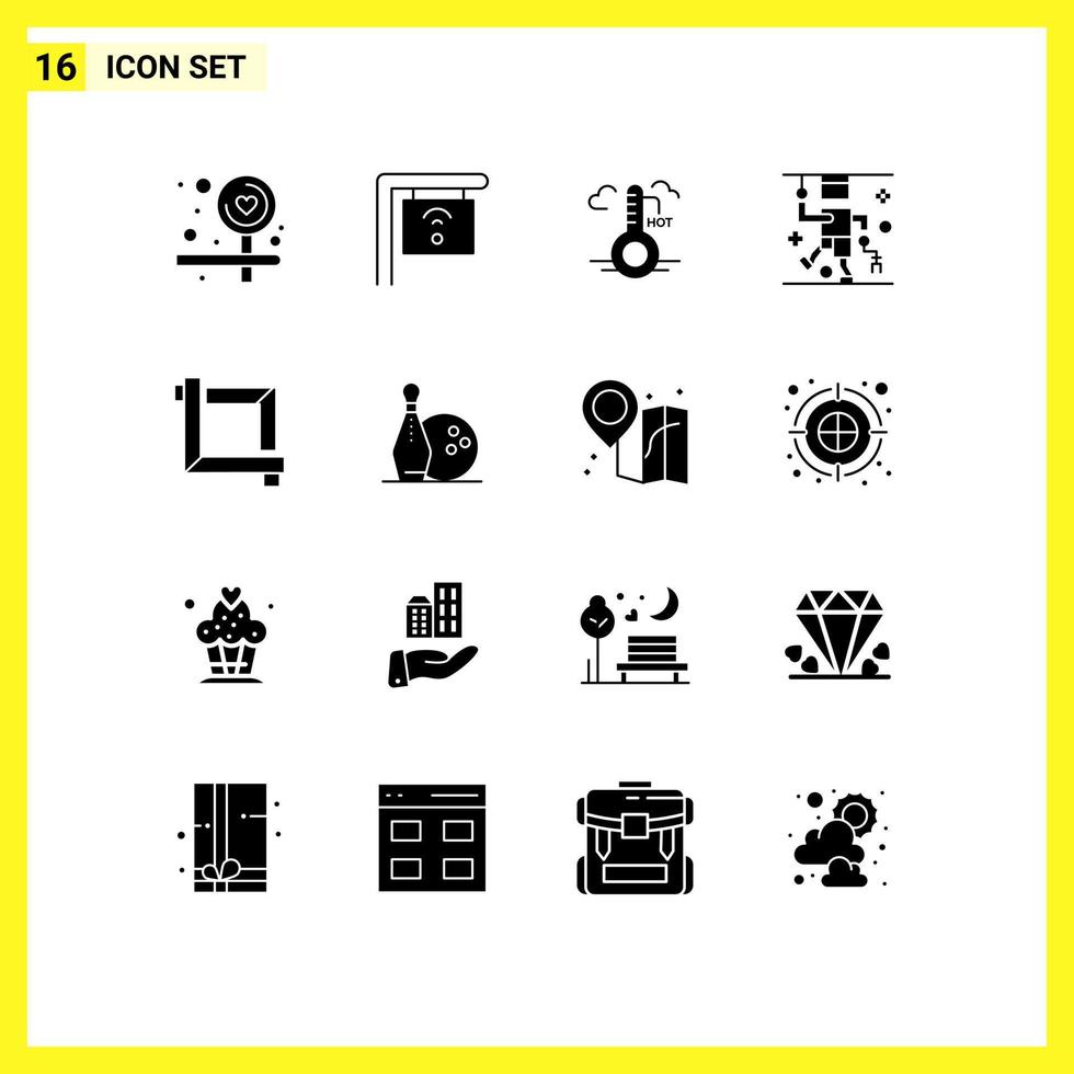 Pack of 16 Modern Solid Glyphs Signs and Symbols for Web Print Media such as activity design weather crop injury Editable Vector Design Elements