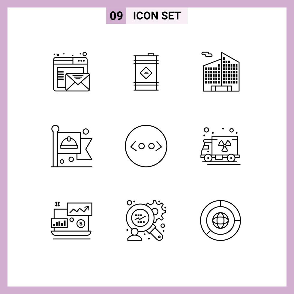 User Interface Pack of 9 Basic Outlines of html brackets building labour flag Editable Vector Design Elements