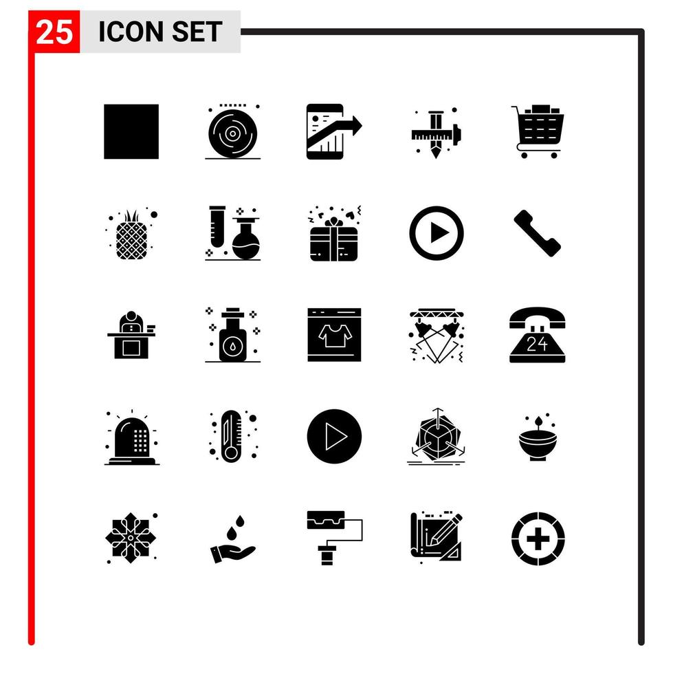 Modern Set of 25 Solid Glyphs Pictograph of drawing design party art seo Editable Vector Design Elements
